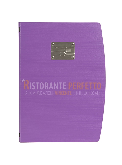 Portamenu A4 serie Capri viola con targa posate - Ristorante Perfetto